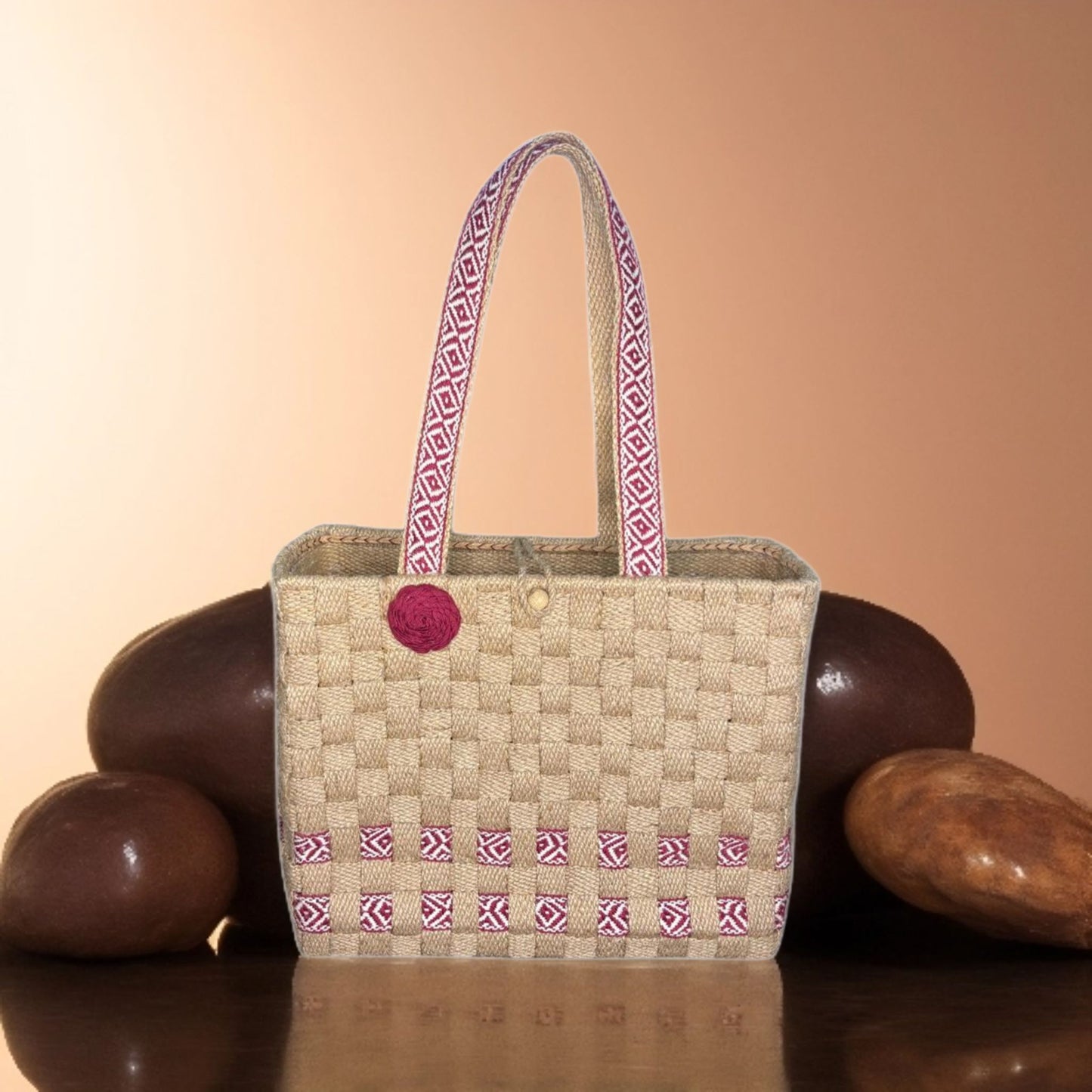 Crimson Weave Basket Bag