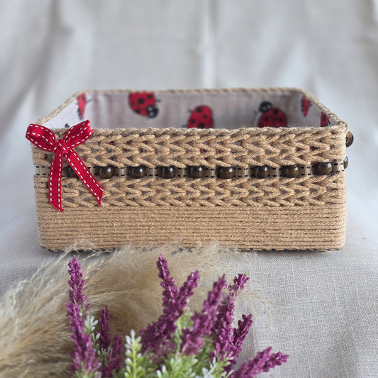 Ladybug Lined Jute Organizer Basket